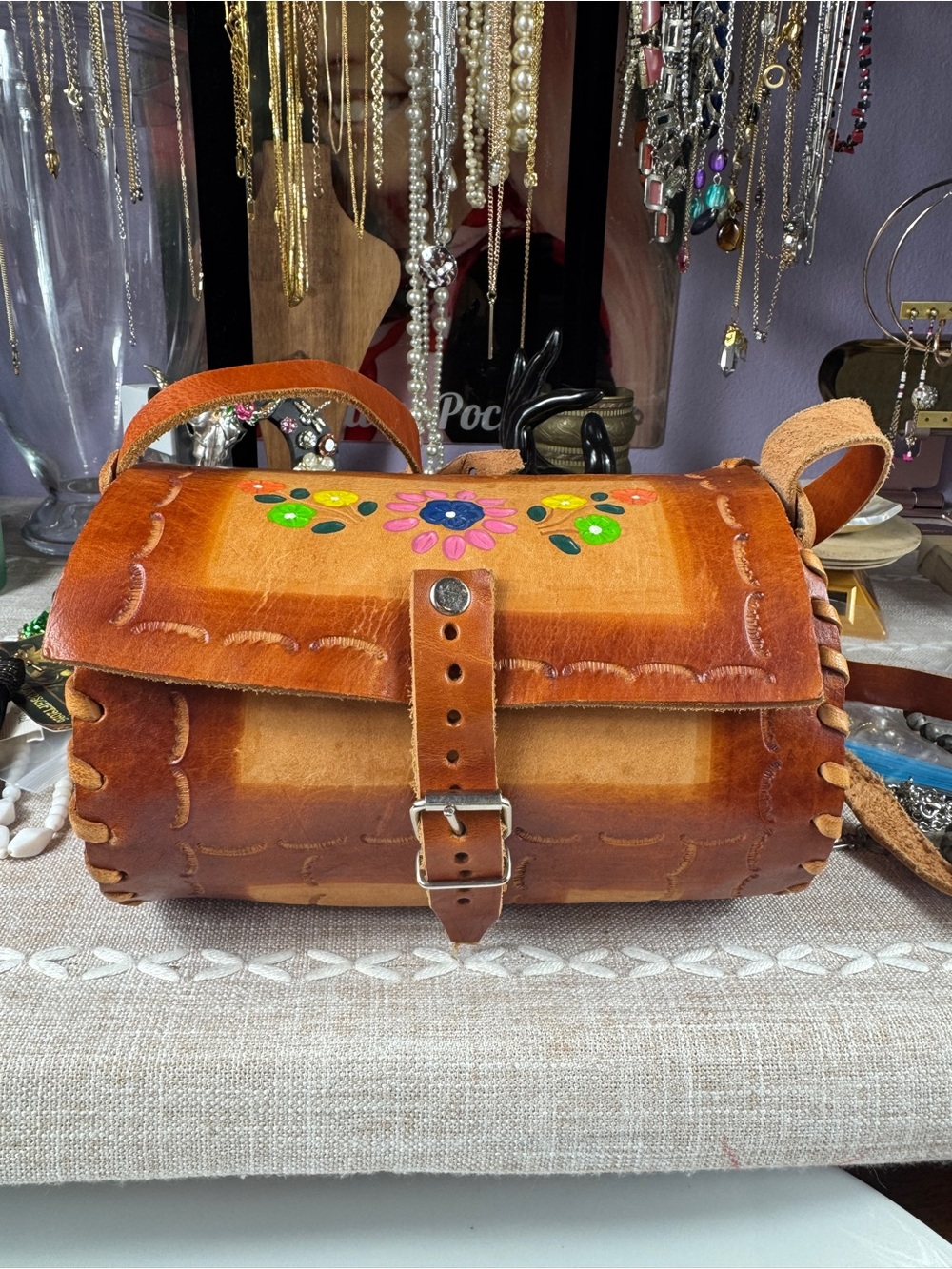 Vintage 1970’s Handmade Cylinder Crossbody Bag